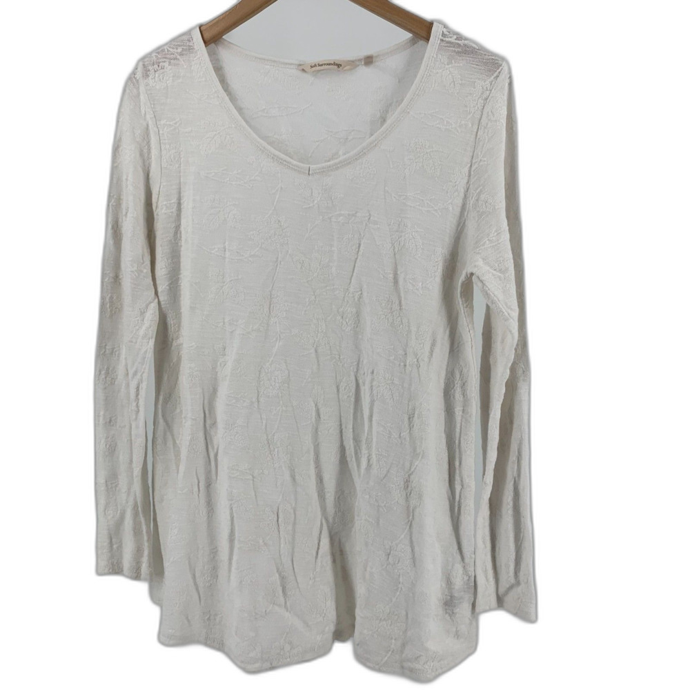Soft Surroundings white floral embroidered long sleeve top medium